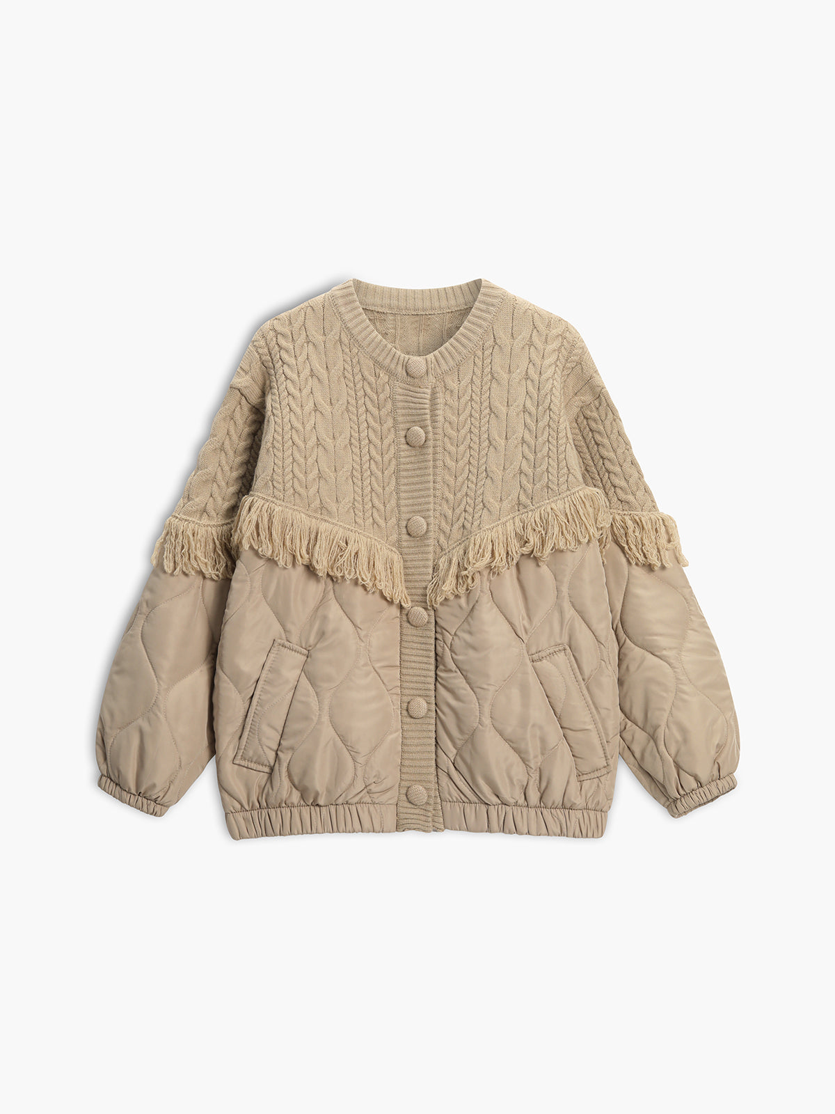 Vérae | Veste matelassée en tricot torsadé patchwork