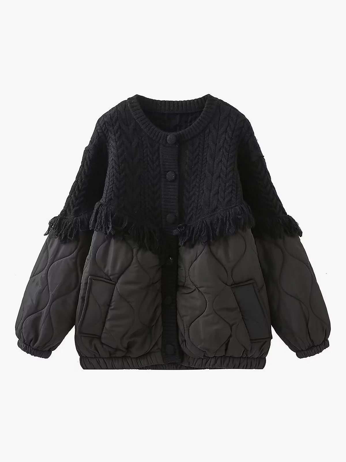 Vérae | Veste matelassée en tricot torsadé patchwork
