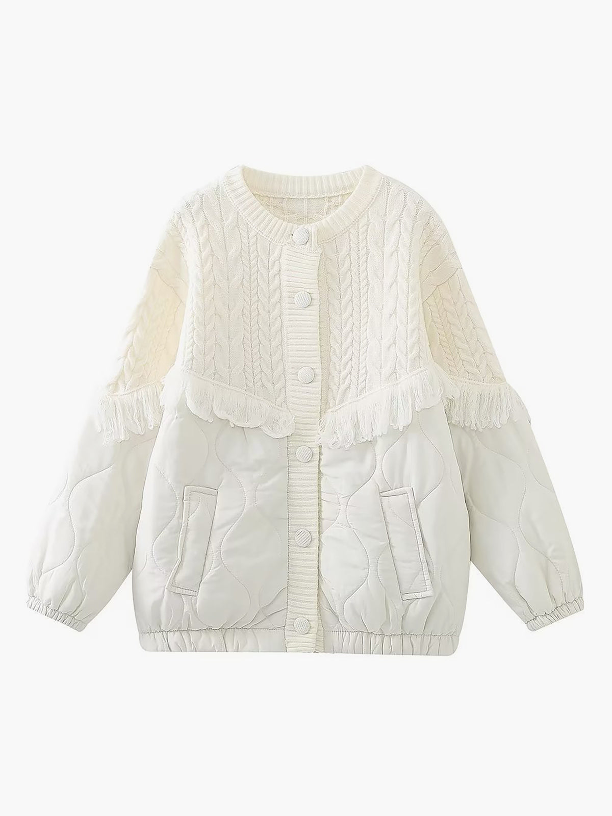 Vérae | Veste matelassée en tricot torsadé patchwork