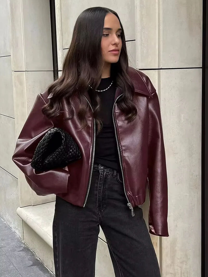 Vérae | Veste en cuir rouge