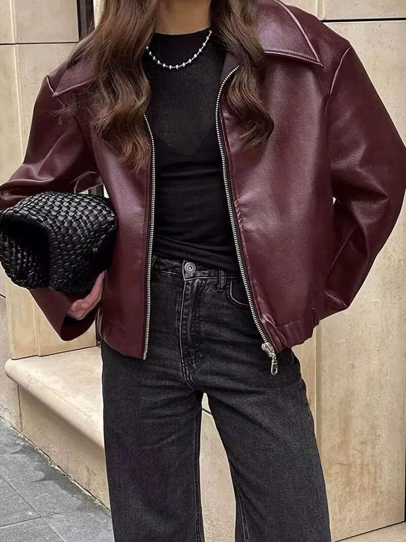 Vérae | Veste en cuir rouge