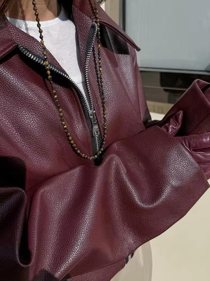 Vérae | Veste en cuir rouge