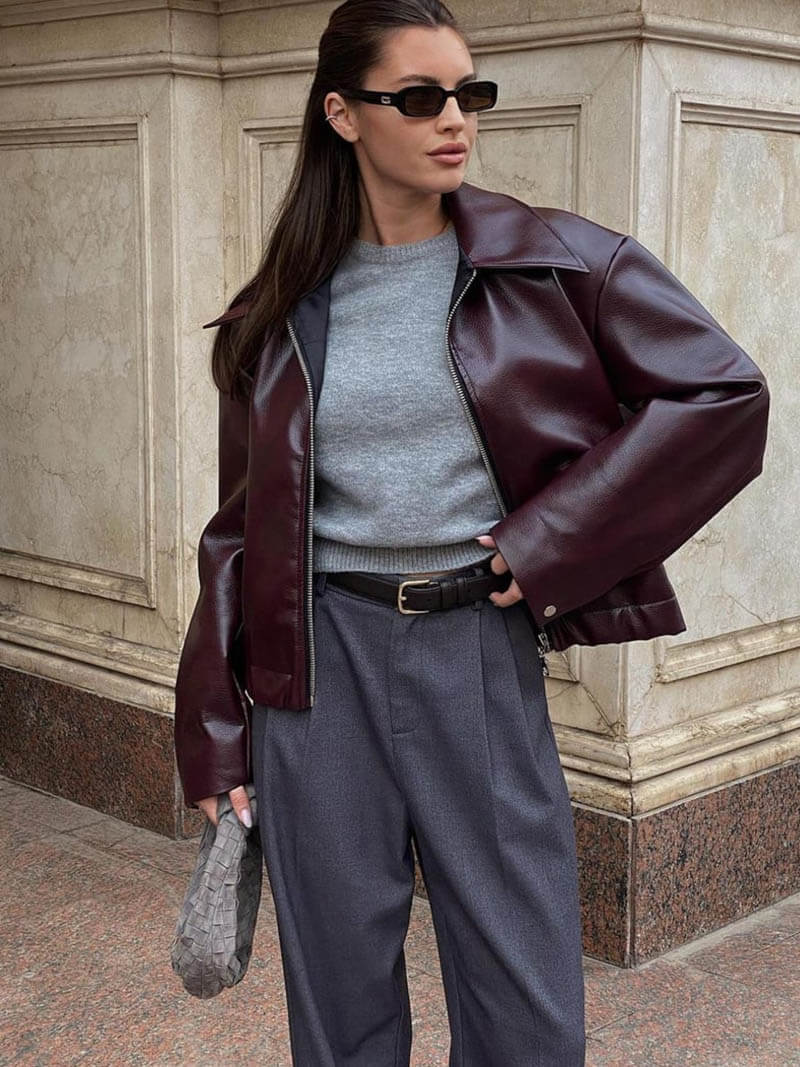 Vérae | Veste en cuir rouge